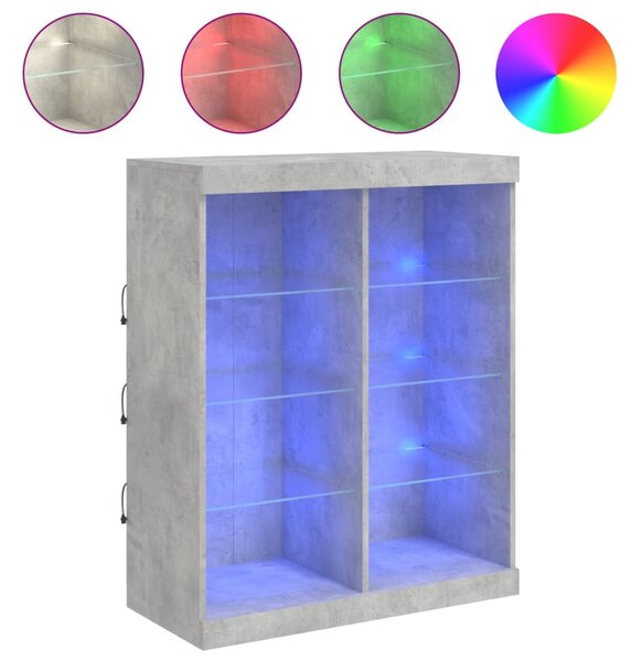 Betonszürke tálalószekrény LED-világítással 81 x 37 x 100 cm