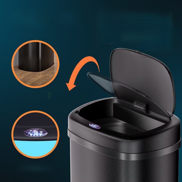 Deuba Érintésmentes, szögletes szemetes USB-vel 50 l - fekete
