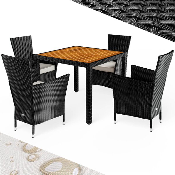 Deuba Berlin 1+4 polyrattan kerti bútor szett - fekete/fa
