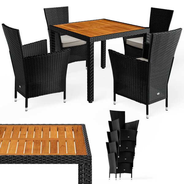 Deuba Berlin 1+4 polyrattan kerti bútor szett - fekete/fa