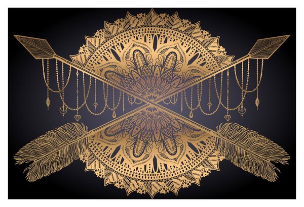 Kép - Arany mandala nyilakkal (90x60 cm)