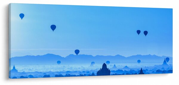 Kép - léggömbök a táj felett (120x50 cm)