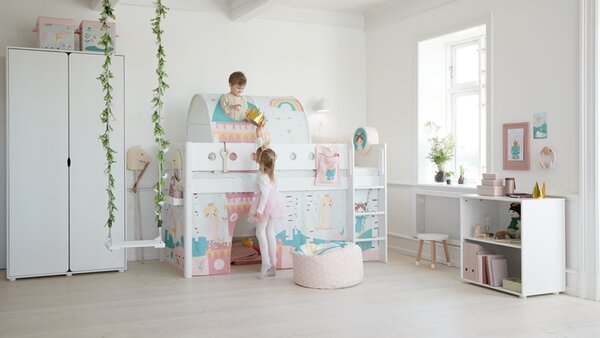 Flexa Félmagas galériaágy, White 200, fehér, egyenes létrával
