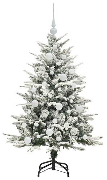 Műfenyő világítással és gömbkészlettel Zöld 120 cm PVC és PE
