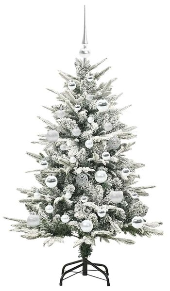 Műfenyő világítással és gömbkészlettel Zöld 120 cm PVC és PE