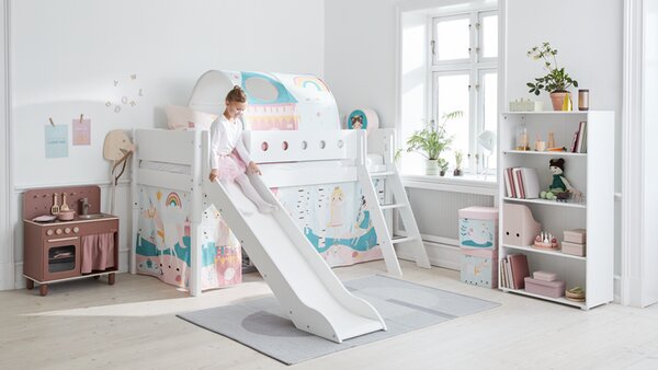 Flexa Félmagas galériaágy, White 200, fehér, döntött létrával