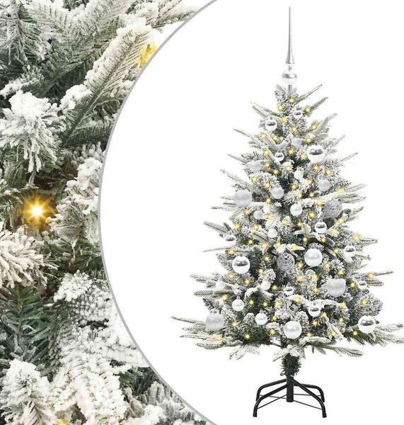 Műfenyő világítással és gömbkészlettel Zöld 120 cm PVC és PE