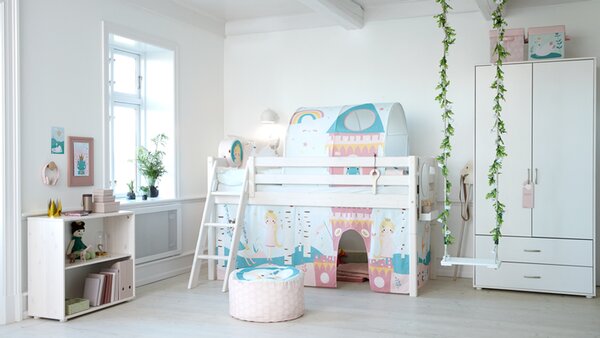Flexa Félmagas galériaágy, White 200, fehér, döntött létrával