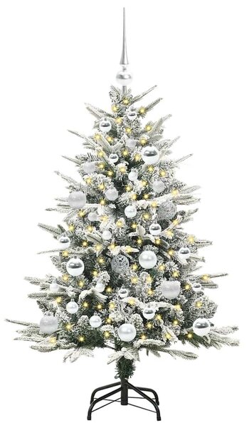 Műfenyő világítással és gömbkészlettel Zöld 120 cm PVC és PE