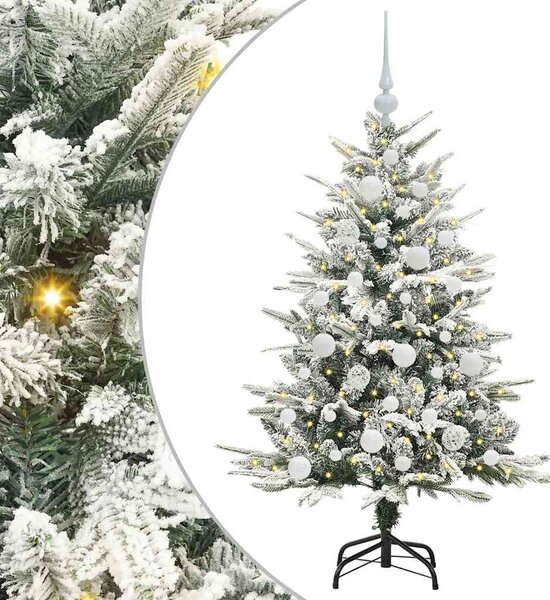 Műfenyő világítással és gömbkészlettel Zöld 120 cm PVC és PE