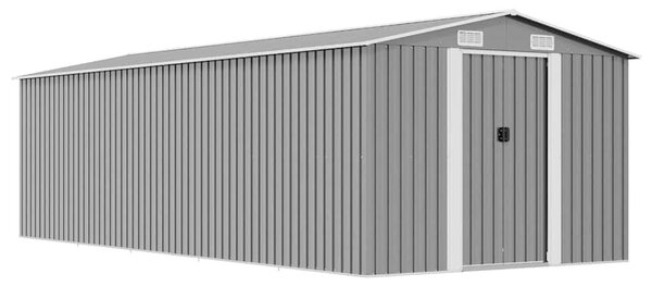 Szürke fém kerti fészer 257 x 580 x 181 cm