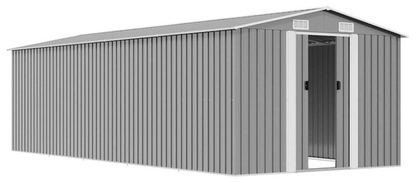 Szürke fém kerti fészer 257 x 580 x 181 cm