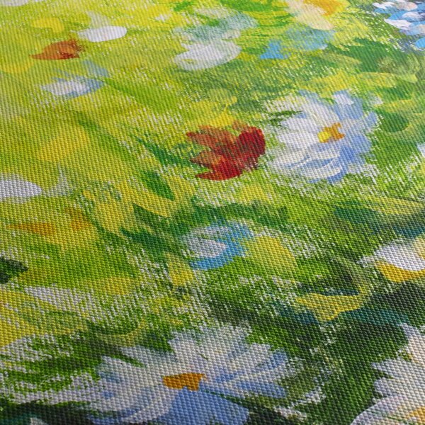 Virágzó rét képe, olajfestmény (órával) (90x30 cm)