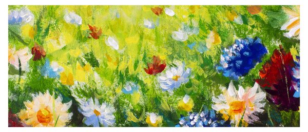 Virágzó rét képe, olajfestmény (120x50 cm)