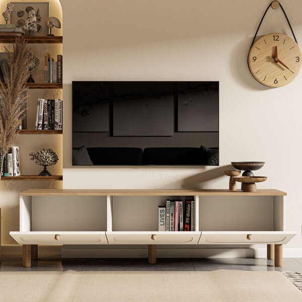 Modern TV-állvány tárolóval – fehér/tölgy TV-szekrény MDF membrán ajtókkal 180 cm