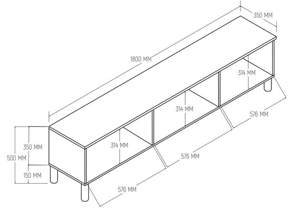 Modern TV-állvány tárolóval – fehér/tölgy TV-szekrény MDF membrán ajtókkal 180 cm