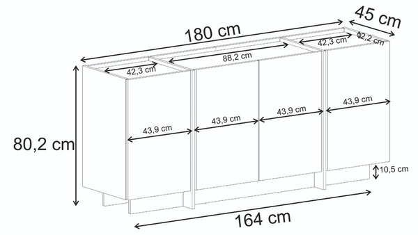 Dorma Komód/ konzolasztal 180 cm – Atlantic Pine / Fehér