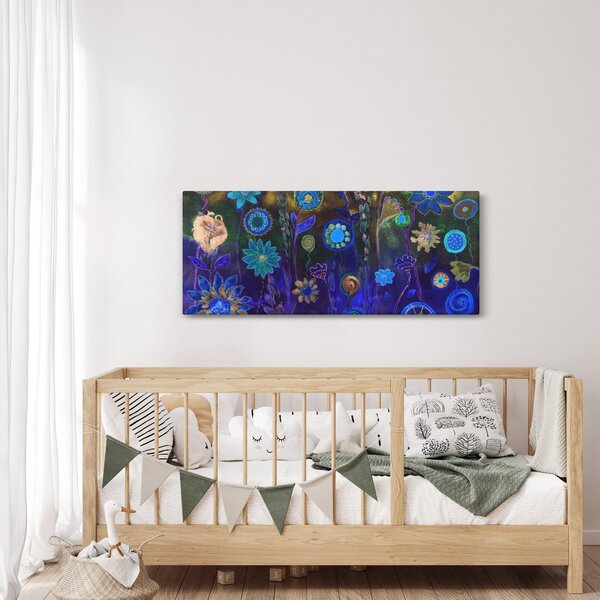 Sötétkék virágok képe (120x50 cm)