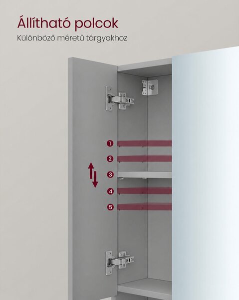 VASAGLE KAILYN tükrös fürdőszobaszekrény, 70 cm, galambszürke