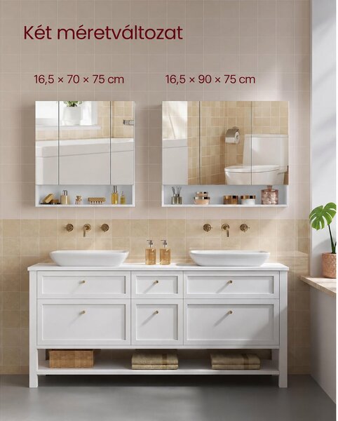 VASAGLE KAILYN tükrös fürdőszobaszekrény, 70 cm, felhőfehér