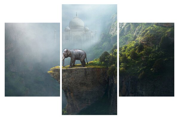 Kép - Az elefánt a Taj Mahal tetején (90x60 cm)