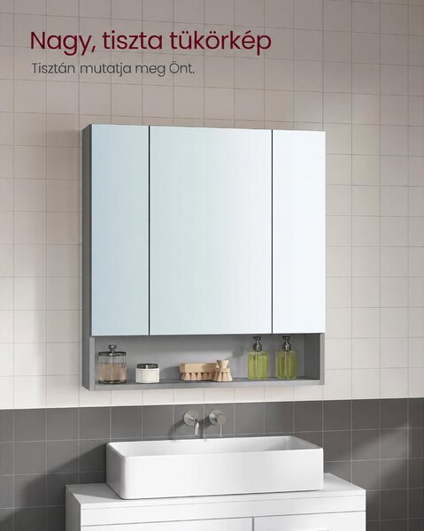 VASAGLE KAILYN tükrös fürdőszobaszekrény, 70 cm, galambszürke