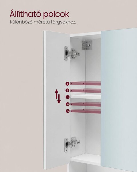 VASAGLE KAILYN tükrös fürdőszobaszekrény, 70 cm, felhőfehér