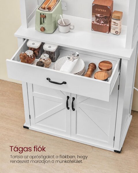 VASAGLE LIRY konyhai tálalószekrény LED-del, felhőfehér
