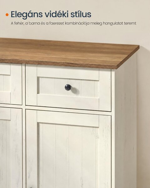 SONGMICS HOME HOPU tálalószekrény, 140 cm, antik fehér–mézbarna