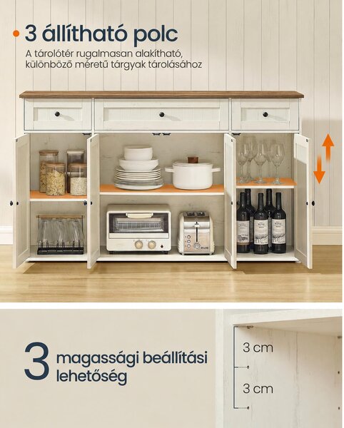 SONGMICS HOME HOPU tálalószekrény, 140 cm, antik fehér–mézbarna