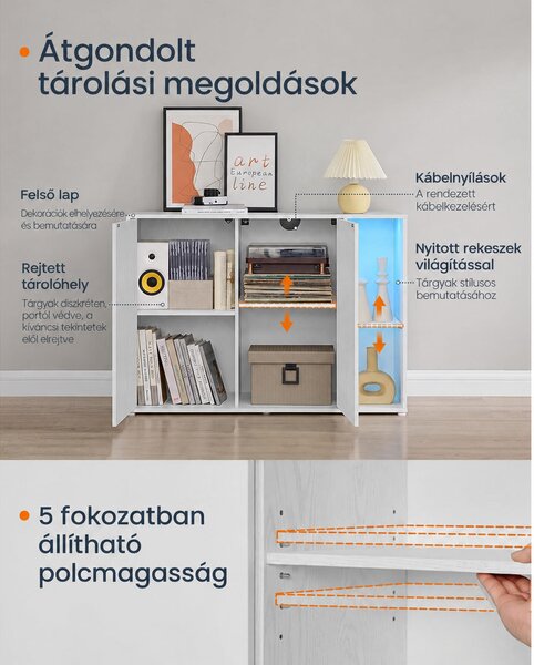 LED-es tárolószekrény 100 cm, RGB-világítással, hófehér – SONGMICS HOME KADIN