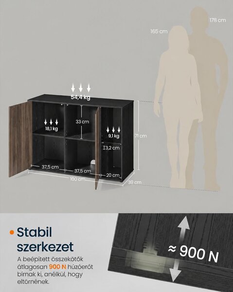 LED-es tálalószekrény és TV-szekrény, 100 cm, fekete – SONGMICS HOME KADIN