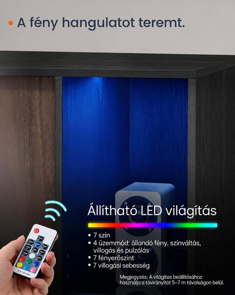 LED-es tálalószekrény és TV-szekrény, 100 cm, fekete – SONGMICS HOME KADIN