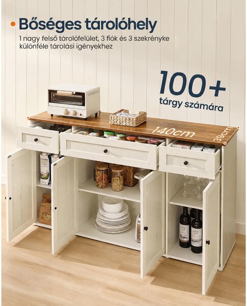 SONGMICS HOME HOPU tálalószekrény, 140 cm, antik fehér–mézbarna