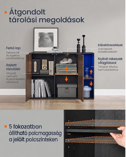 LED-es tálalószekrény és TV-szekrény, 100 cm, fekete – SONGMICS HOME KADIN