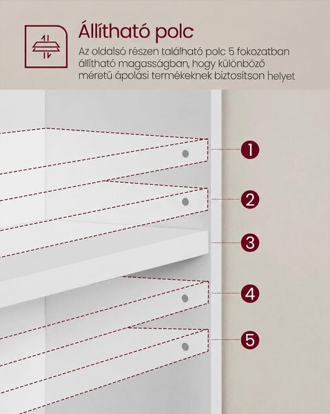 VASAGLE mosdó alatti szekrény 2 fiókkal, 80 cm, felhőfehér