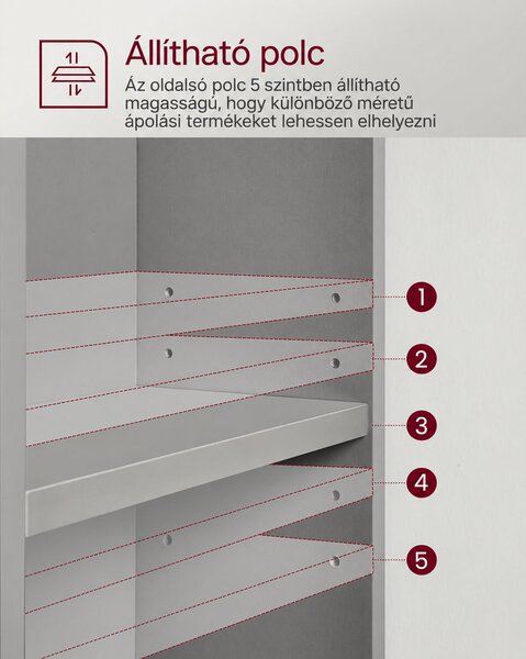 VASAGLE mosdó alatti szekrény 2 fiókkal, 80 cm, galambszürke