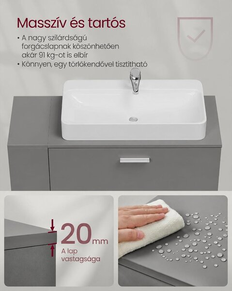 VASAGLE mosdó alatti szekrény 2 fiókkal, 80 cm, galambszürke
