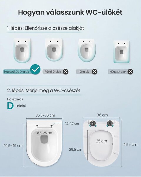D alakú WC-ülőke lecsapódásgátlóval és gyorskioldóval, fehér