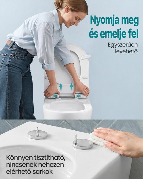 D alakú WC-ülőke lecsapódásgátlóval és gyorskioldóval, fehér