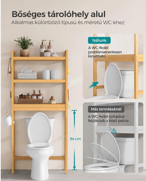SONGMICS 3 szintes bambusz WC fölötti tárolóállvány