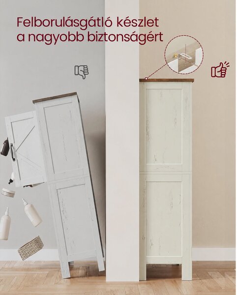 VASAGLE LIRY tárolószekrény pajtaajtóval, rusztikus fehér