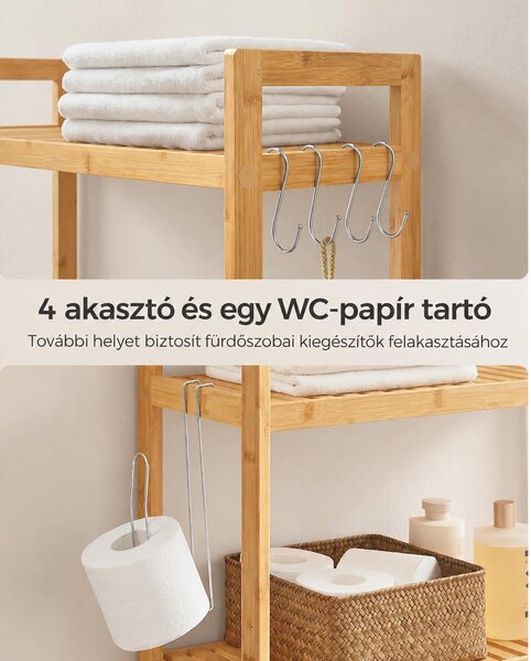 SONGMICS 3 szintes bambusz WC fölötti tárolóállvány