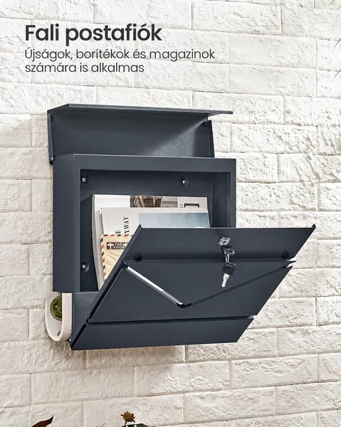 SONGMICS POSTER fali postaláda újságtartóval, antracit