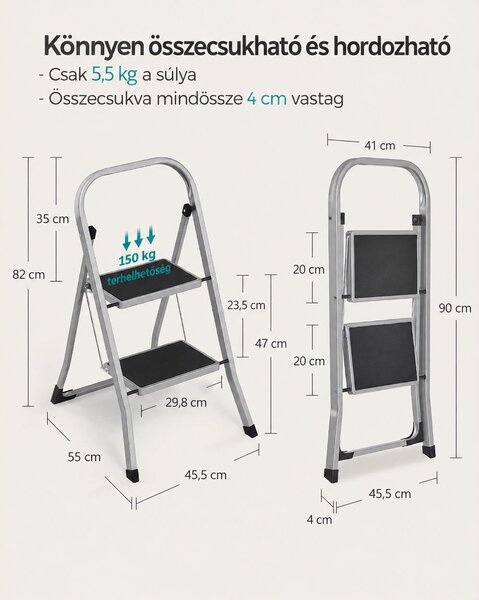 SONGMICS BRODY 2 fokos összecsukható fellépő, szürke