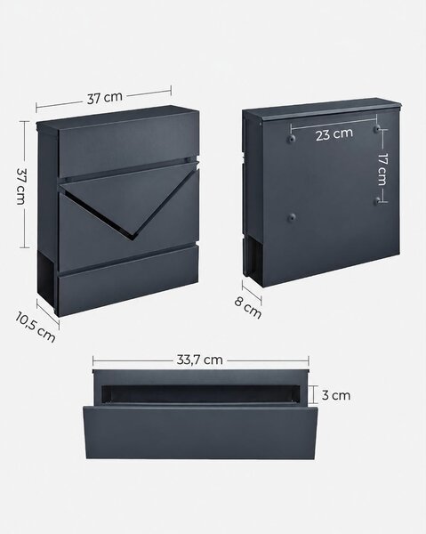 SONGMICS POSTER fali postaláda újságtartóval, antracit