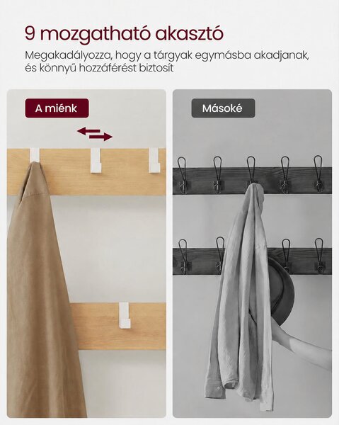 VASAGLE DACEY előszobafal tükörrel és paddal, fehér–tölgy