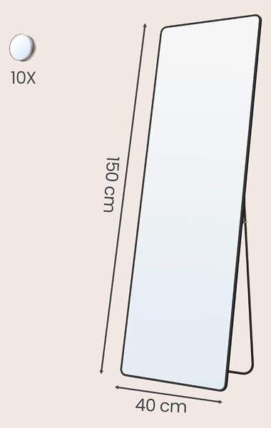 SONGMICS teljes alakos tükör nagyítóval, 150 × 40 cm, fekete