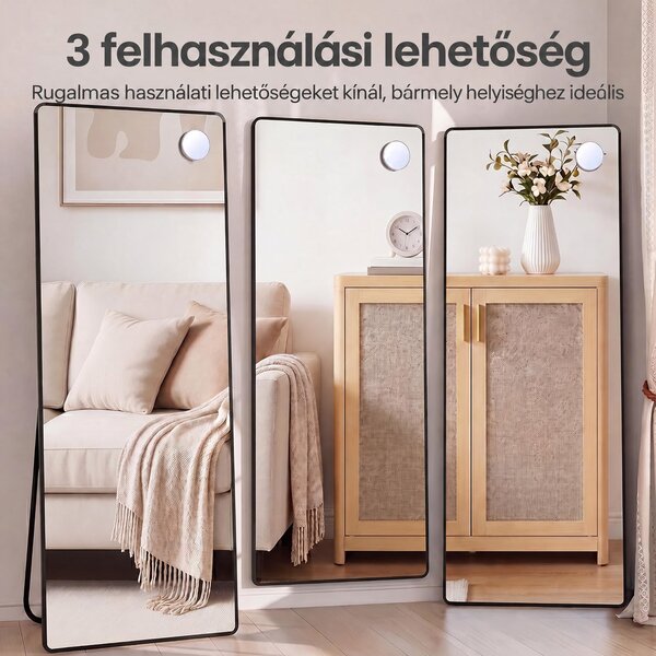 SONGMICS teljes alakos tükör nagyítóval, 150 × 40 cm, fekete
