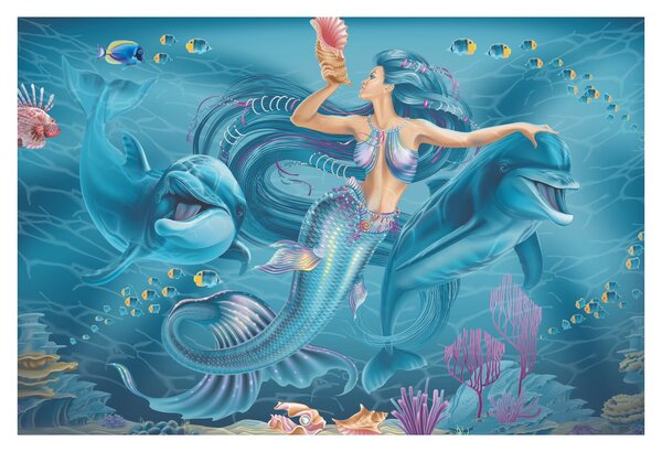 Kép - Sellő delfinekkel (90x60 cm)